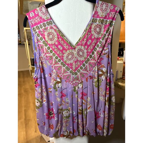 FREE PEOPLE Havana Blue Floral Print Sleeveless Surplice Top Size Large 8-12 - Picture 5 of 5